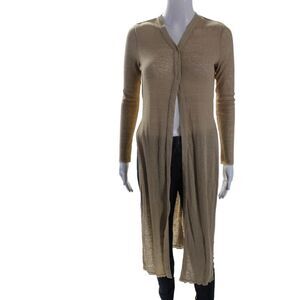 The Range Womens Button Front Side Slit Ribbed V Neck Cardigan Sweater Brown XS